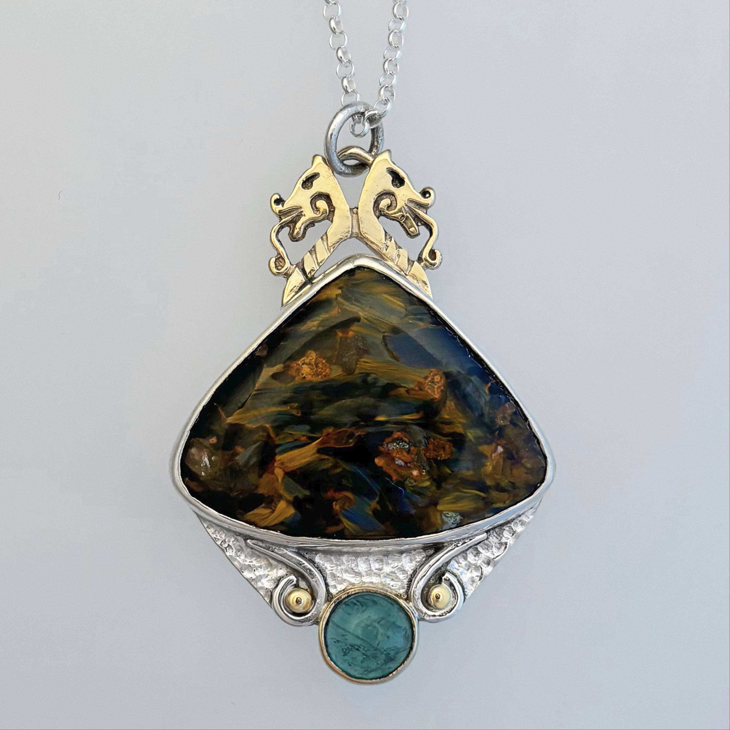 Sterling & 14kt Gold Pendant with Pietersite 512